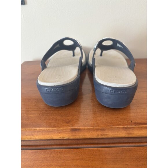 Crocs Sanrah Diamante Navy Blue & Turquoise Wedge Sandals Womens Size 8 - Picture 6 of 9